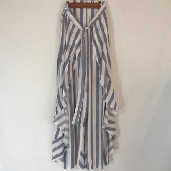 High Waisted Chiffon Striped Palazzo Pants Ruffles - Picture 8 of 13